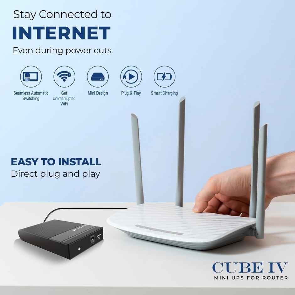 Lapcare Cube Iv Mini Ups For Wifi Router | Up To 4 Hours Powerbackup | Battery 4000 mAh Router Ups
