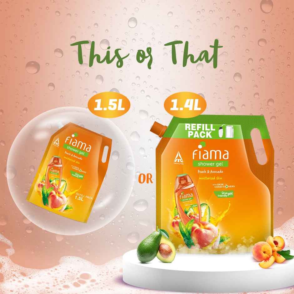 Fiama Shower Gel Peach & Avocado, Body Wash with Skin Conditioners for Soft Moisturised Skin, Pouch