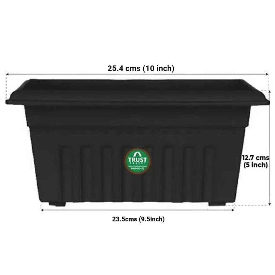 TrustBasket UV Treated Rectangular Planter (10 Inch) | Durable Plastic Plant Pots - Black