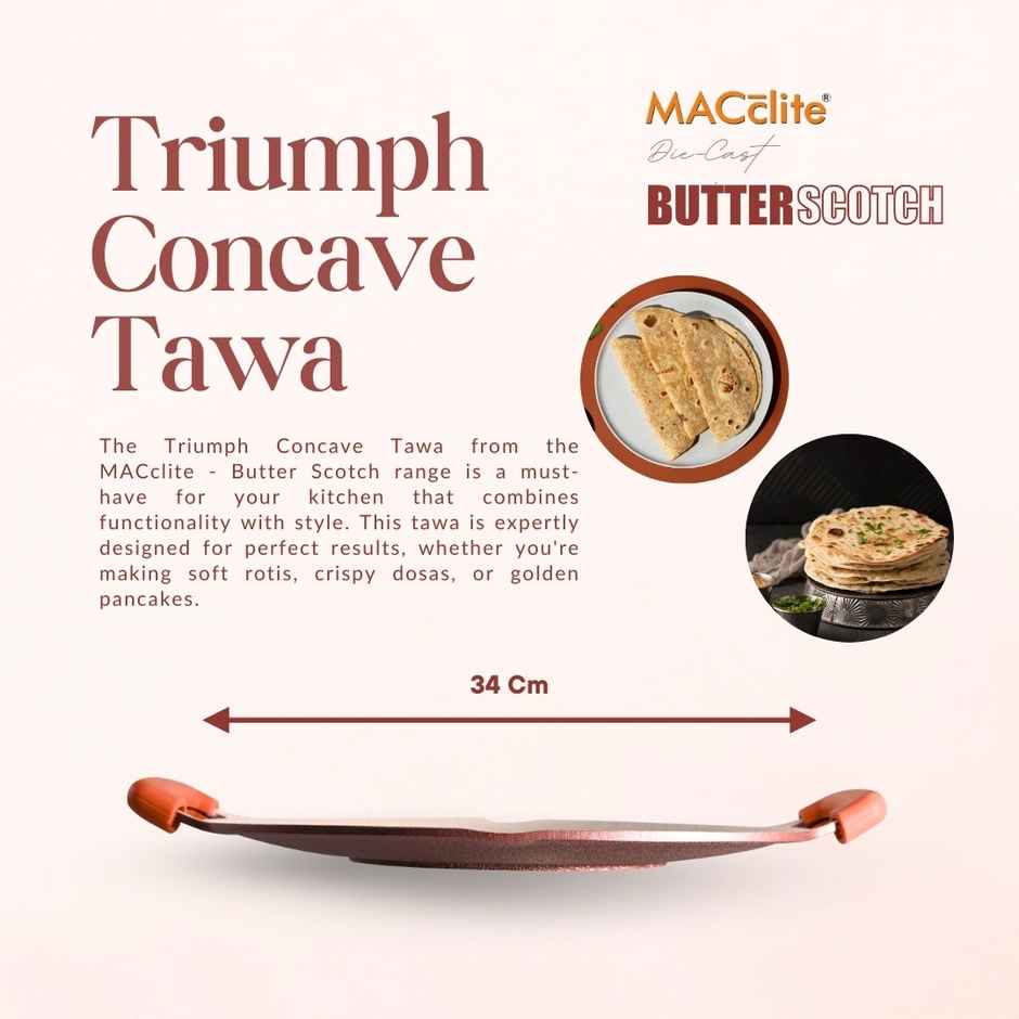 Macclite Non-Stick PDC Granite+ Induction Base Butter Scotch Triumph Concave Tawa 34 cm
