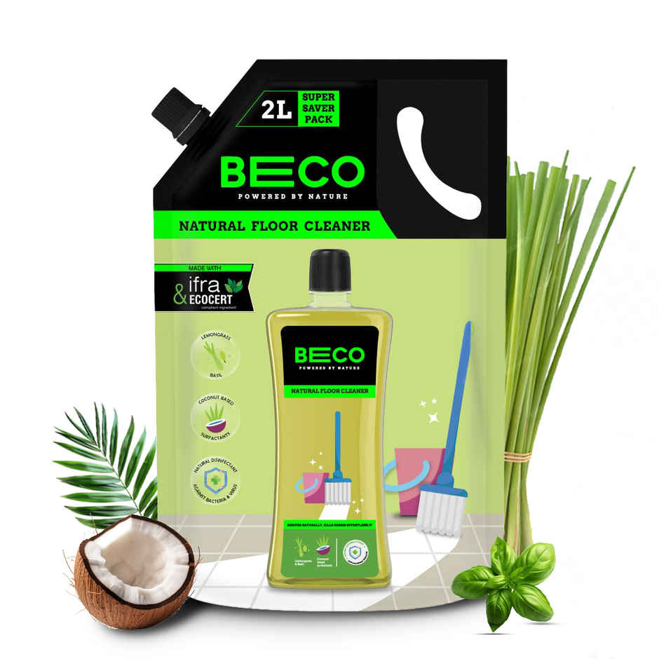 Beco Lemongrass & Basil Freshness Natural Disinfectant Floor Cleaner Refill Pack (2L) & Beco Natural Orange Citrus Freshness Dishwash Liquid Refill (2L) Combo