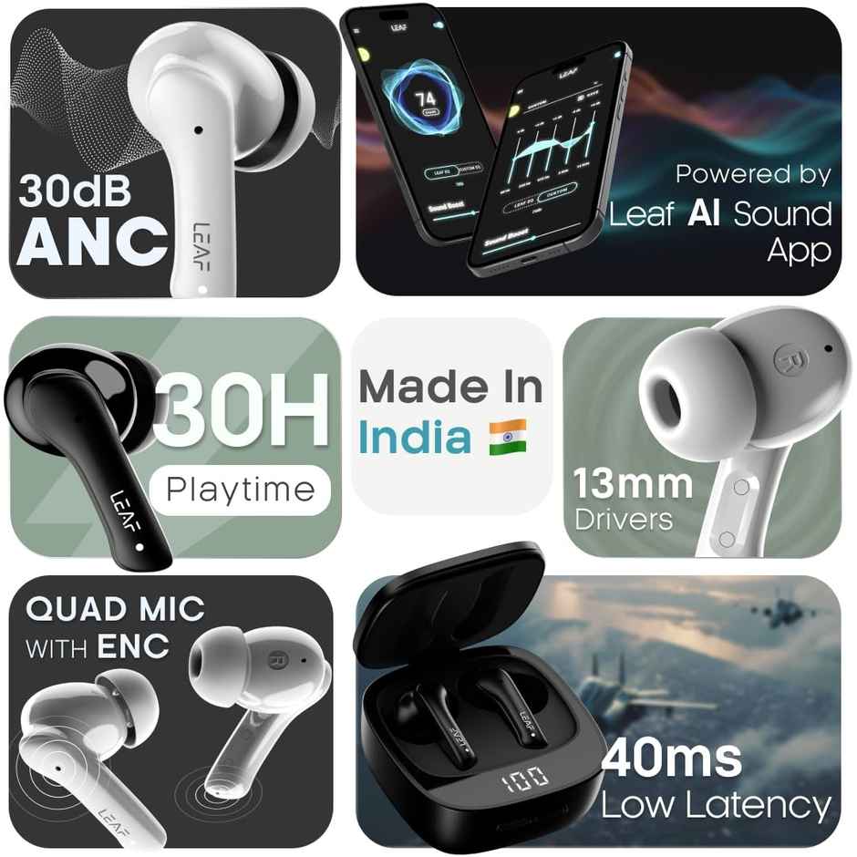 Leaf Buds X614 True Wireless Anc Earbuds With Ai Sound App, 30H Playtime,Bluetooth V5.3 Pure White