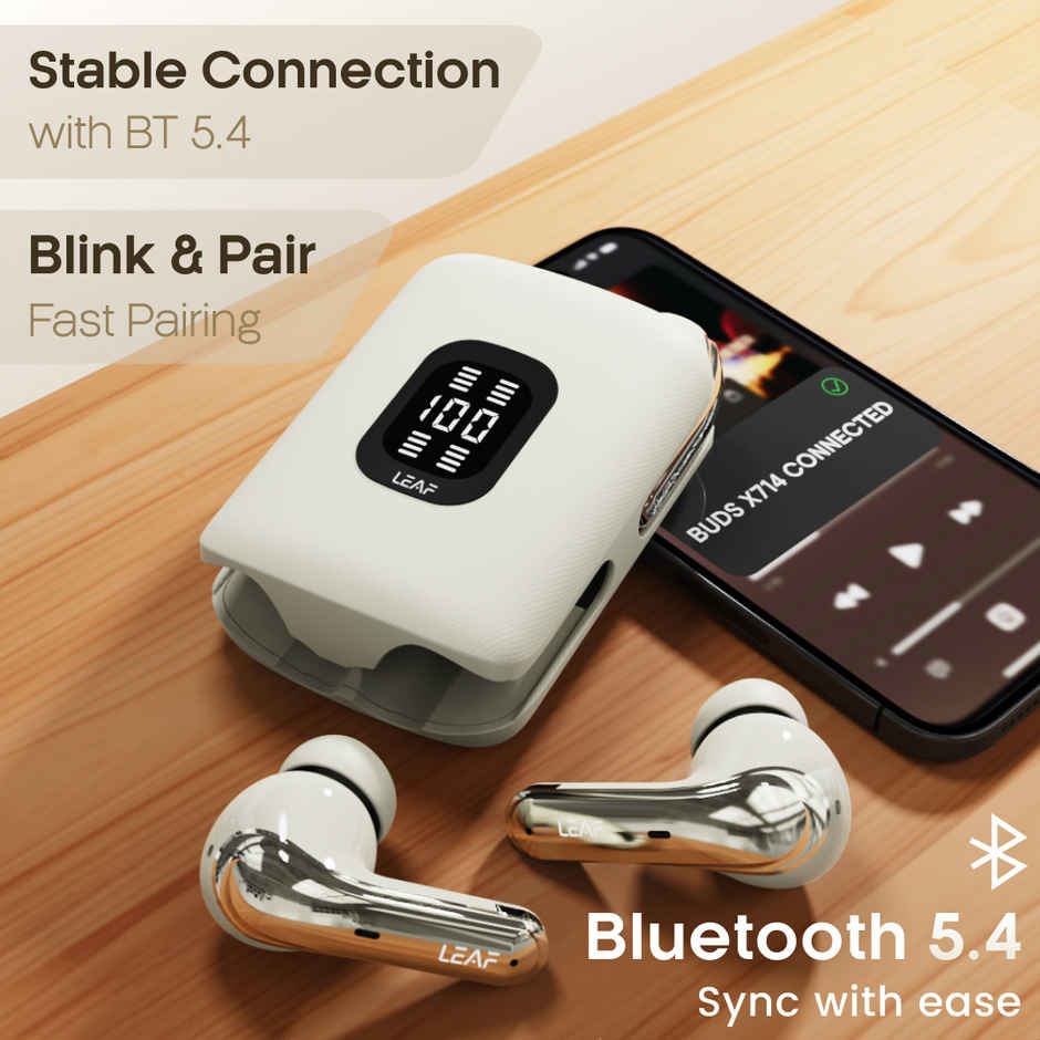 Leaf Buds X714 True Wireless 4 in 1 Earbuds with ANC | AI Sound App | 70H Playtime | Ivory
