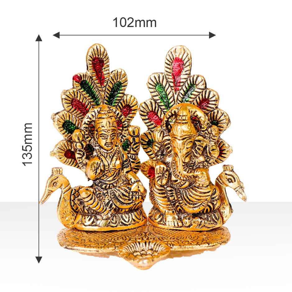 Diya Laxmi Ganesh With Meenakari Stonework | Golden | Metal | Diya-Pooja | Devnidhi