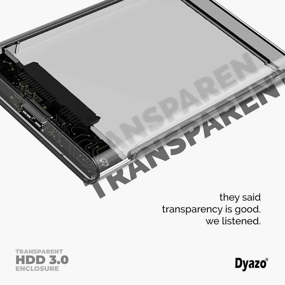 Dyazo Transparent 2.5 Inch SATA to USB 3.0 HDD/SSD Enclosure - UASP Support - Black