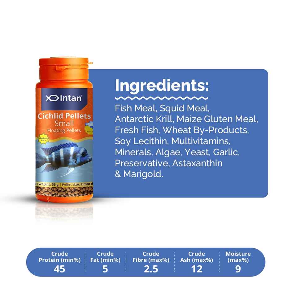 Intan Cichlid Pellets - Fish FOOD for all varieties of Small - Big Cichlids - Small Floating