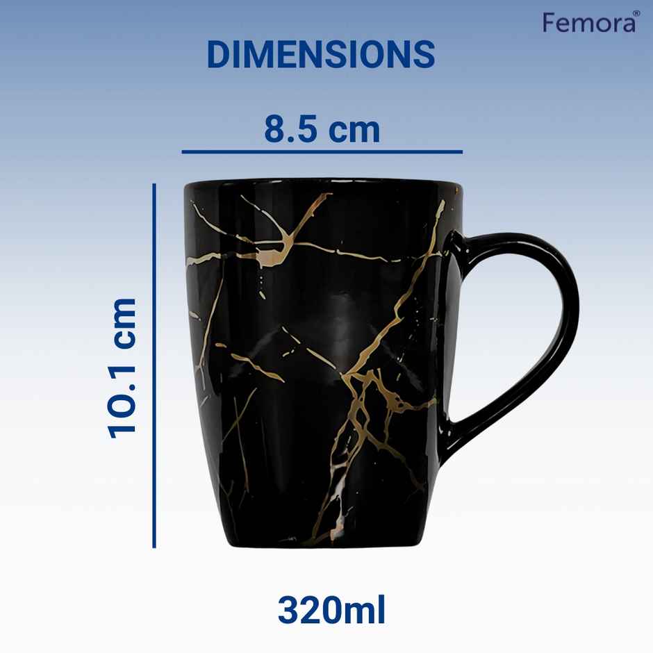 Femora Gift Set Liquid Gold Marble Coffee Mug Cup 1 Pc Black Desh Ki Mitti