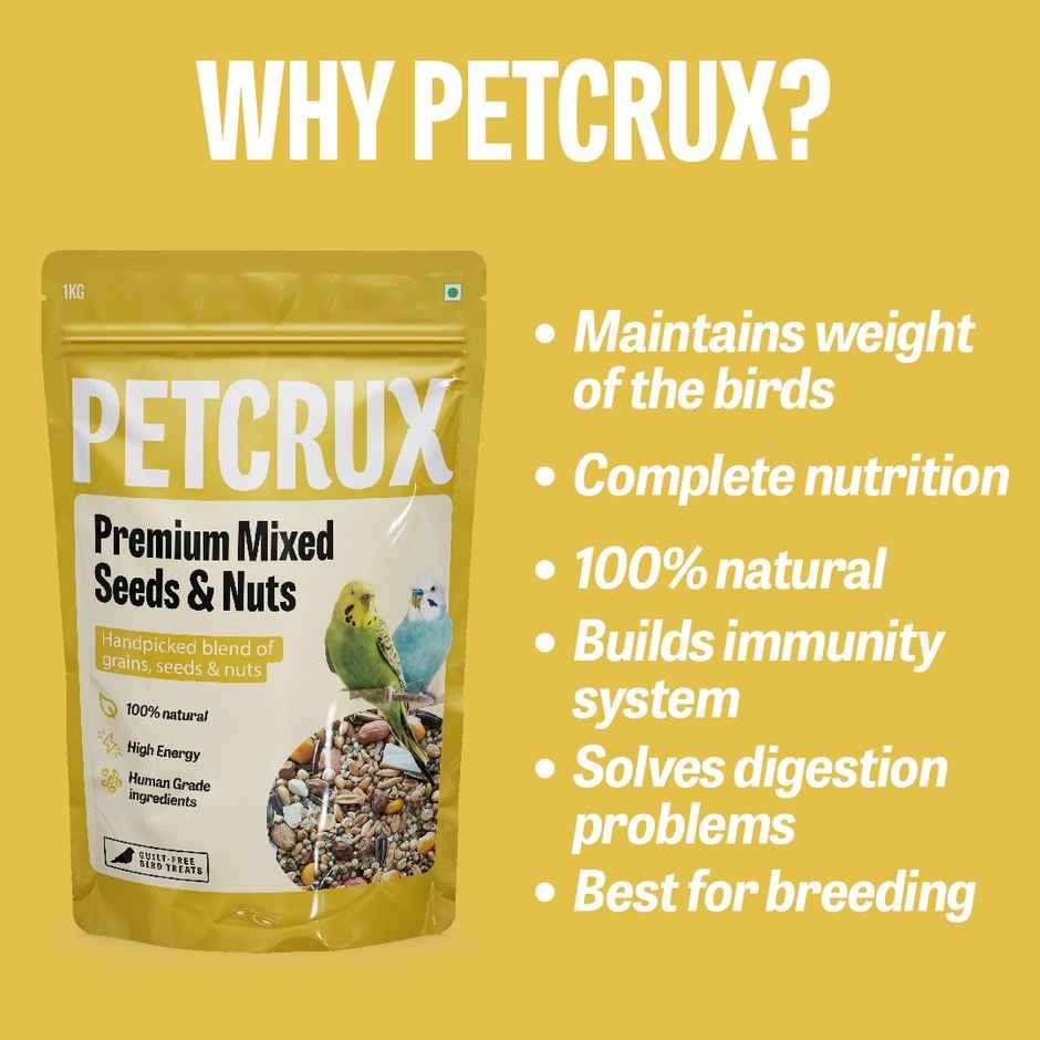 Petcrux Premium Mixed Seeds With 9 Grains & Nuts Blended For Budgies Doves, Parrots & Sparrows