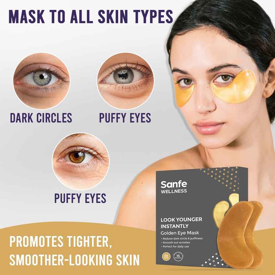 Sanfe Golden Eye Mask | 15 min treatment | Reduces dark circle, wrinkles, brightens | 3 Pairs