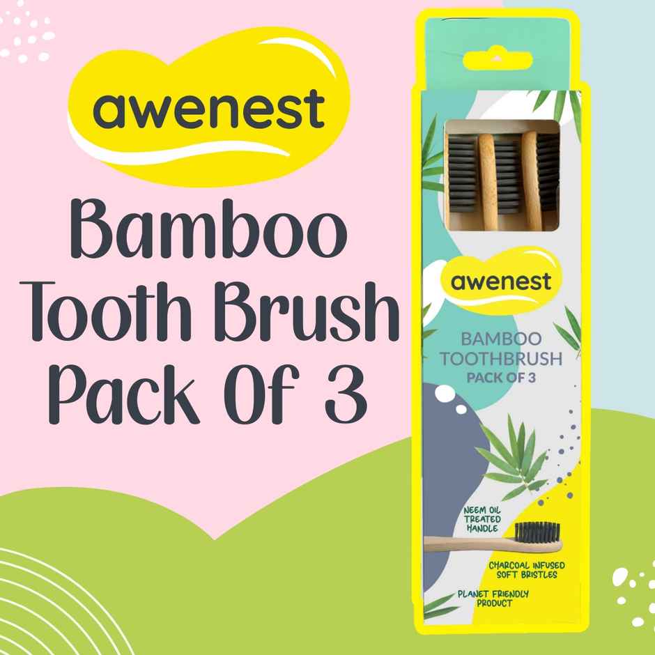 Awenest Bamboo Toothbrush With Charcoal Activated Soft Bristles