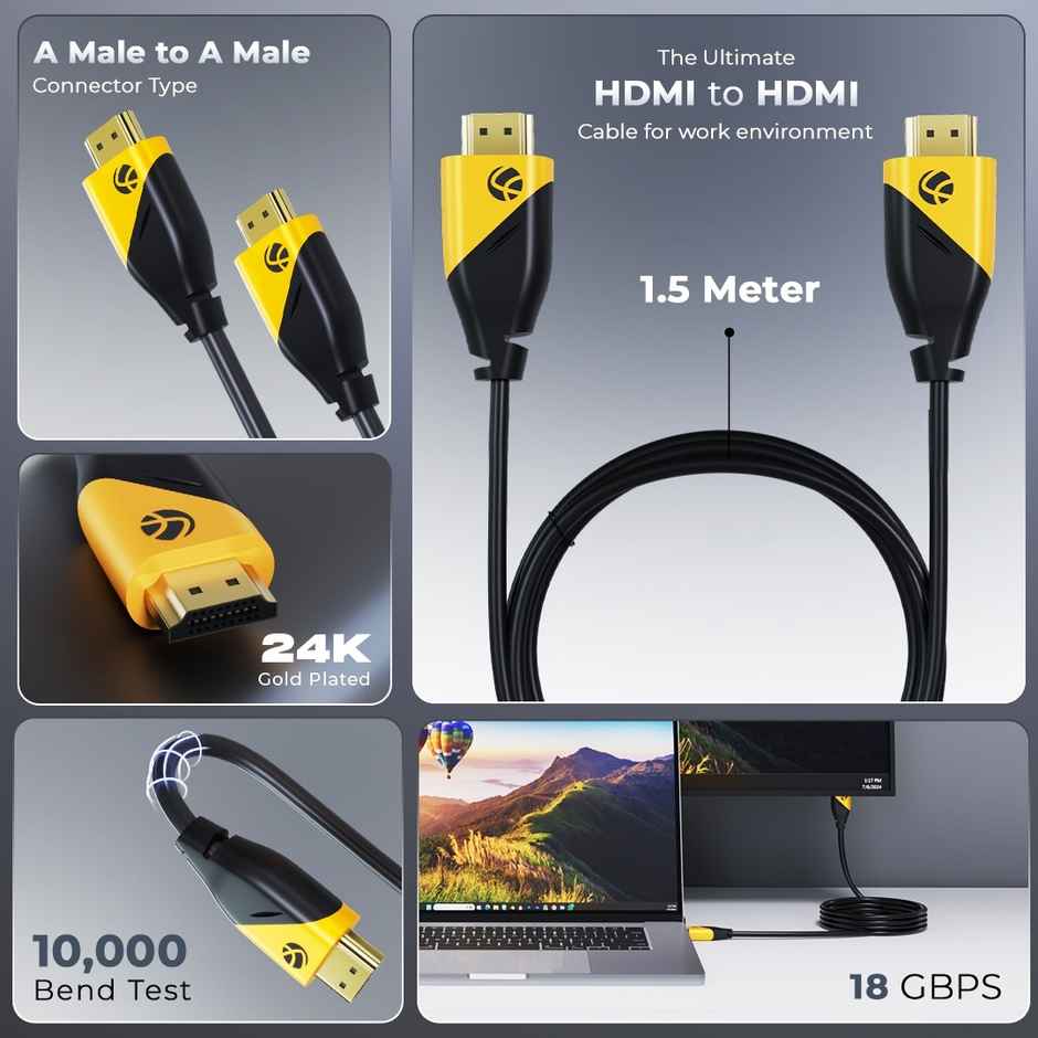 Lapcare LHC-104 HDMI Cable 2.0 Cable 1.5Meter | 4K, 60Hz | 18Gbps Speed | ARC & 3D Support | Durable PVC (Compatible with Laptops, Desktops, Smart TVs, Projectors) - Black