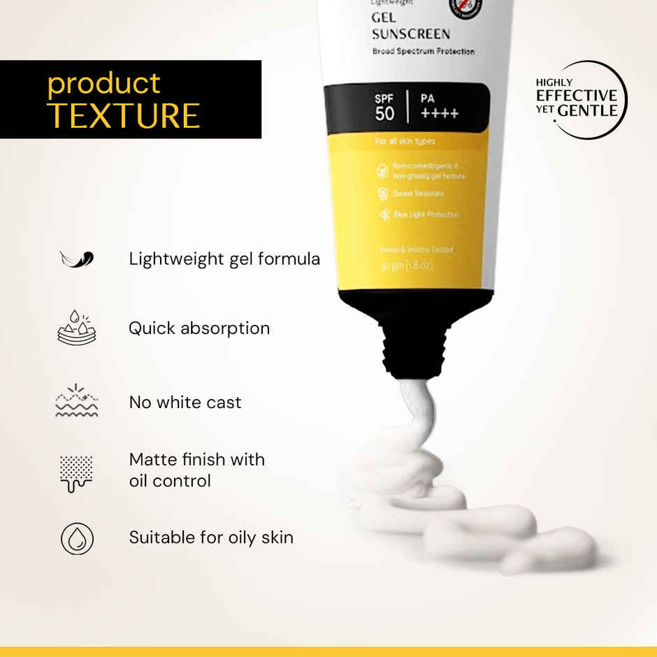 Gel Sunscreen SPF 50 PA++++|100% Photostable|In-Vivo Tested|Lightweight & Airy, Matte, Non-greasy