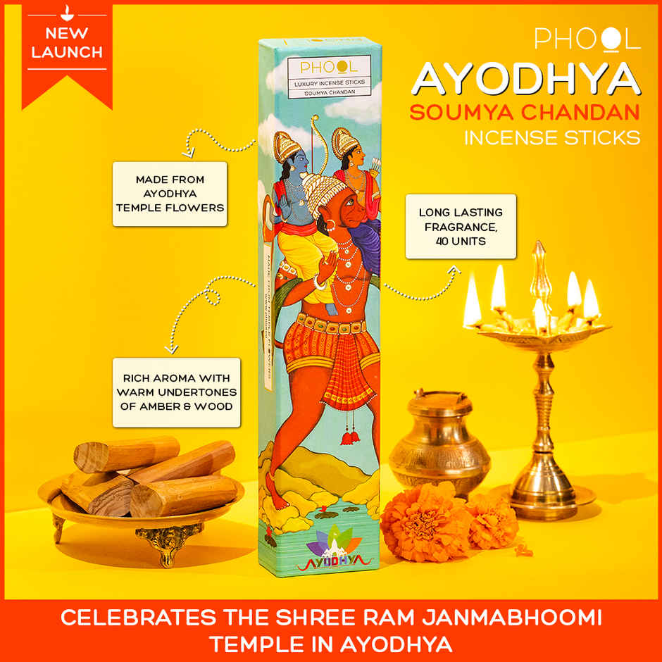Phool Ayodhya Soumya Chandan Agarbatti 100% Natural Certified Incense Sticks
