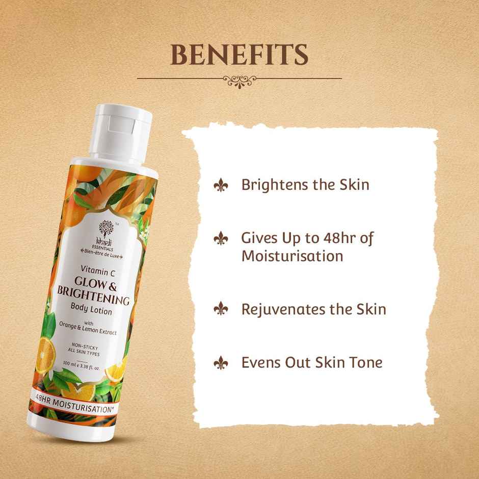 Khadi Essentials Vitamin C Glow & Brightening Body Lotion With Lemon & Orange Extract