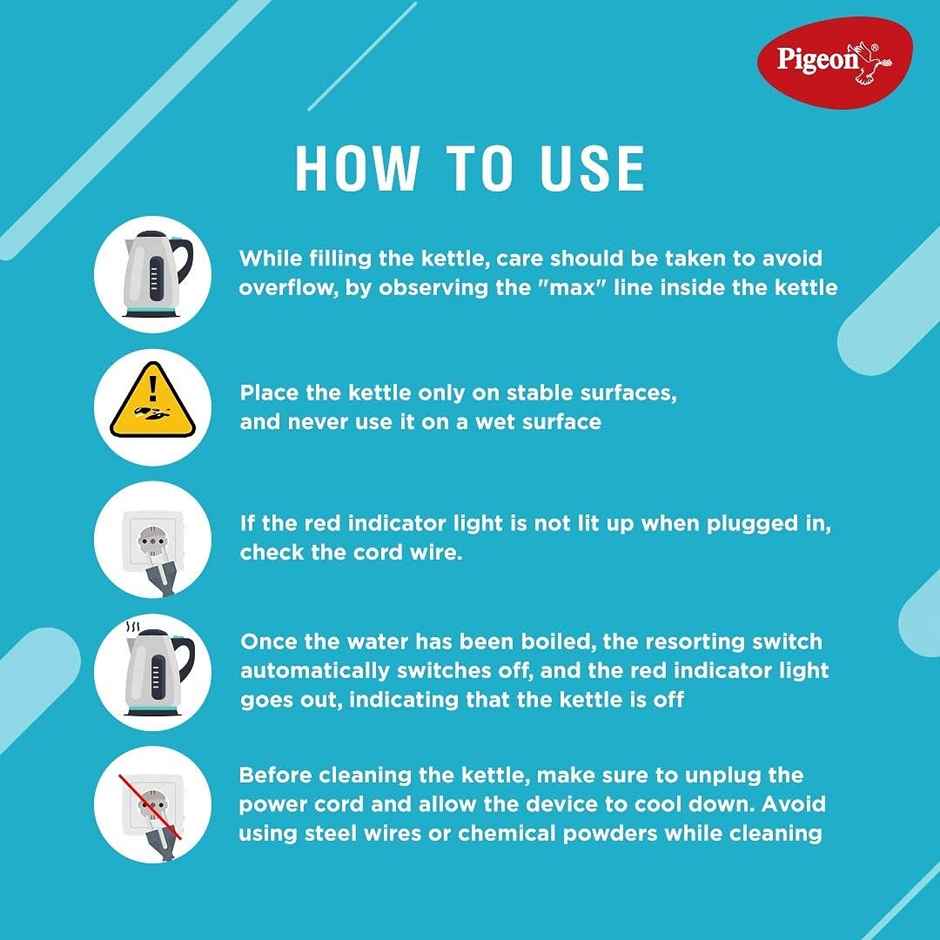 Pigeon by Stovekraft Amaze Plus Electric Kettle (14289) with Stainless Steel Body, 1.5 litre - Silver