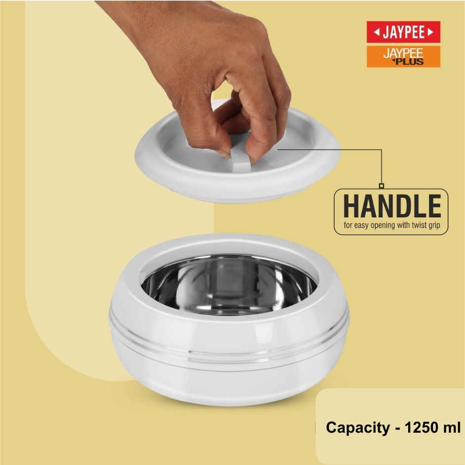 Jaypee Palazio 1500 Casserole, Inner stainless steel, BPA free, Capacity 1.250 L. White