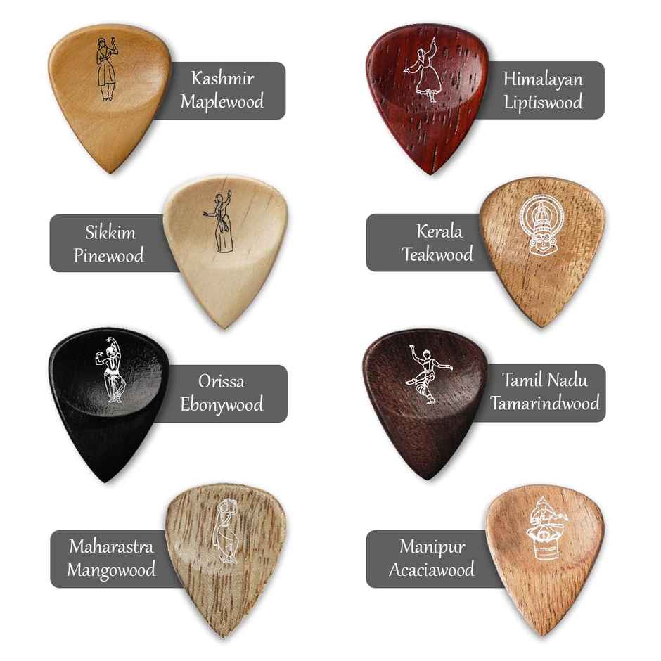 Kadence Heritage Wooden Guitar Picks Set of 8 with Indian Woods for Acoustic & Electric