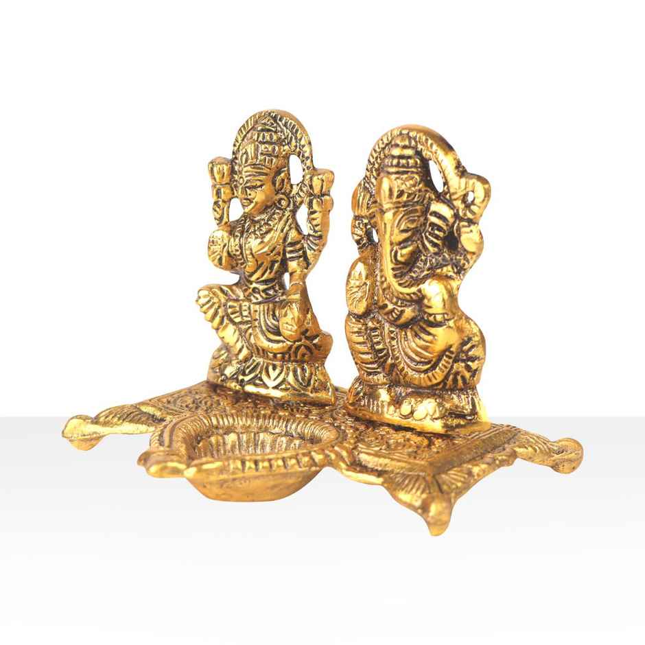 Diya Laxmi Ganesh Gold Polish | Metal | Diya-Pooja | Devnidhi