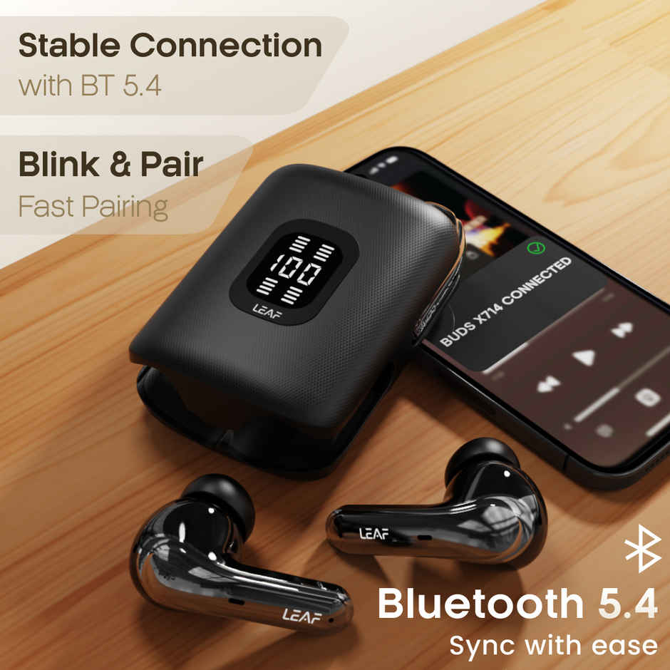 Leaf Buds X714 True Wireless 4 in 1 Earbuds with ANC | 70H Playtime | Fast Charging | Carbon Black