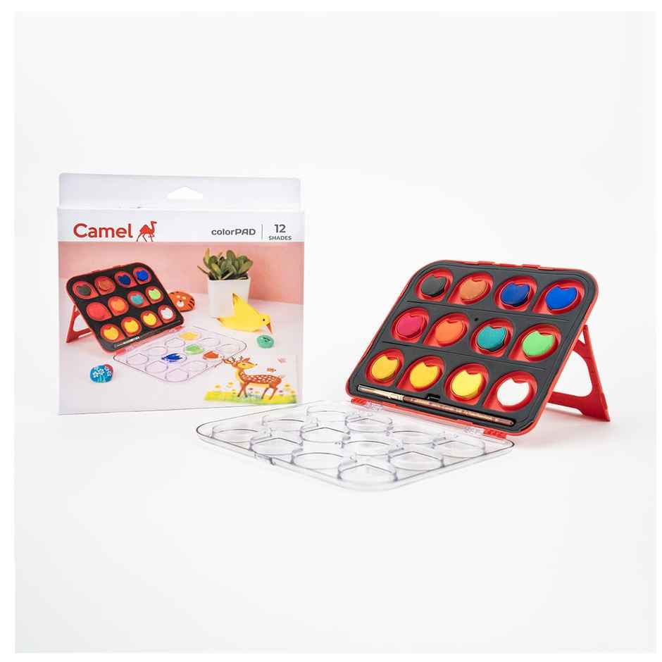 Camel Colorpad Watercolor Cake With Paint Brush 12 Shade Set