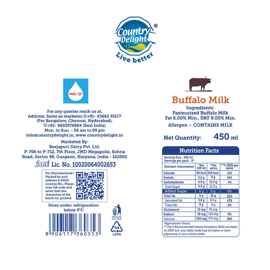 Country Delight Buffalo Fresh Milk | Pouch