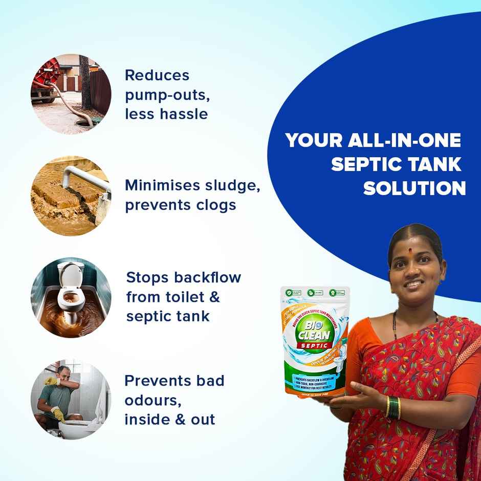 Bioclean Septic Tank Cleaner Powder Odour Remover | Prevents Backflow and Overflow