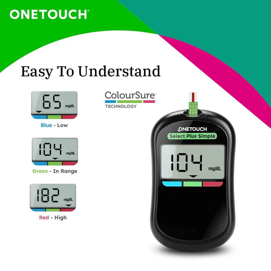 OneTouch Select Plus Simple Glucometer With Free 10 Test Strip, 10 Sterile Lancets And 1 Lancing Device Kit