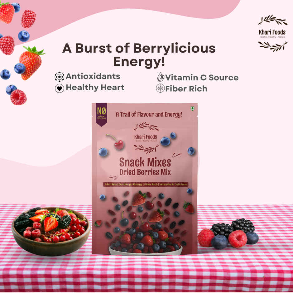 Khari Foods Premium Berries Dried Trail Mix | Cranberry, Blueberries, Black Raisins, Strawberries