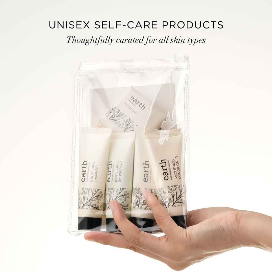 Kimirica Earth Travel Kit | 6-in-1 Bath Essentials with Loofah in Pouch | Self-Care Set