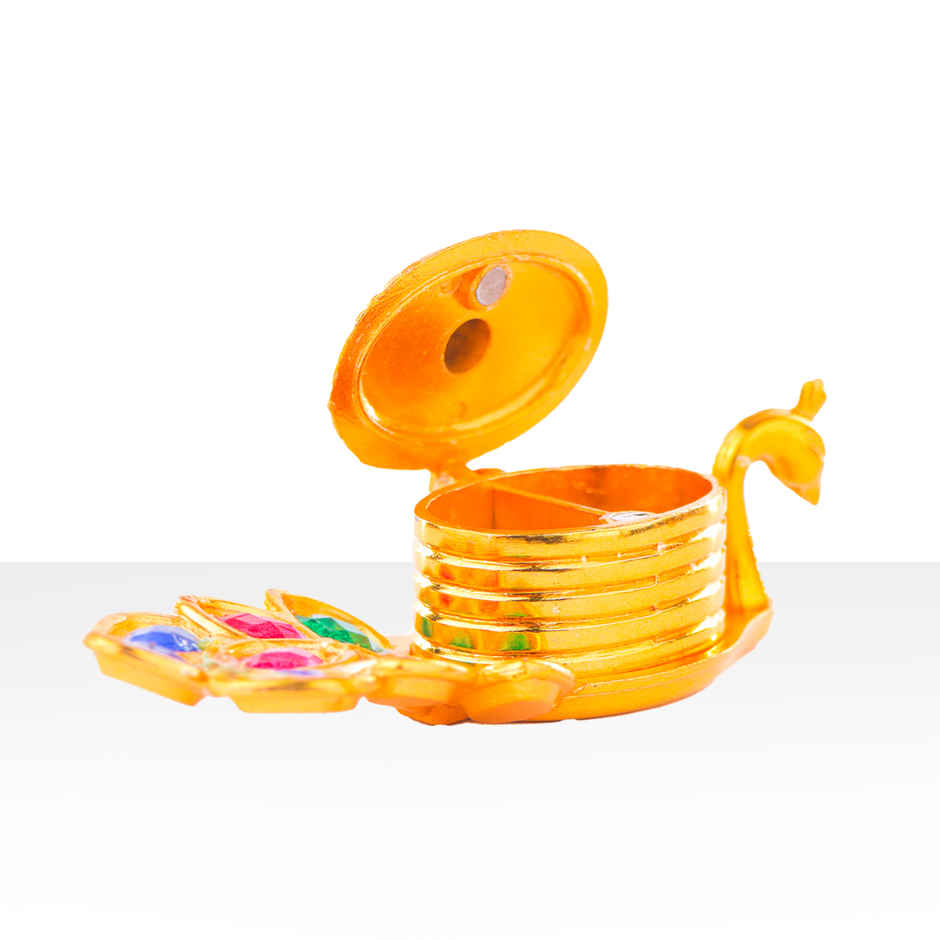 Devnidhii Kumkum/ Sindoor Box Peacock with Stone Dibbi in Gold Polish