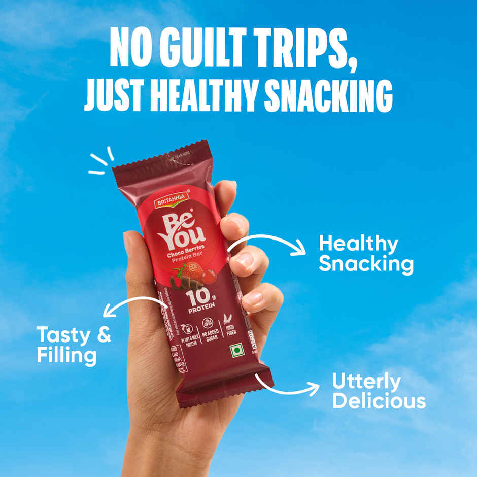 Britannia BeYou 10g Protein Bar Choco Berries| No Added Sugar| 10.8% Prebiotics| High Fibre
