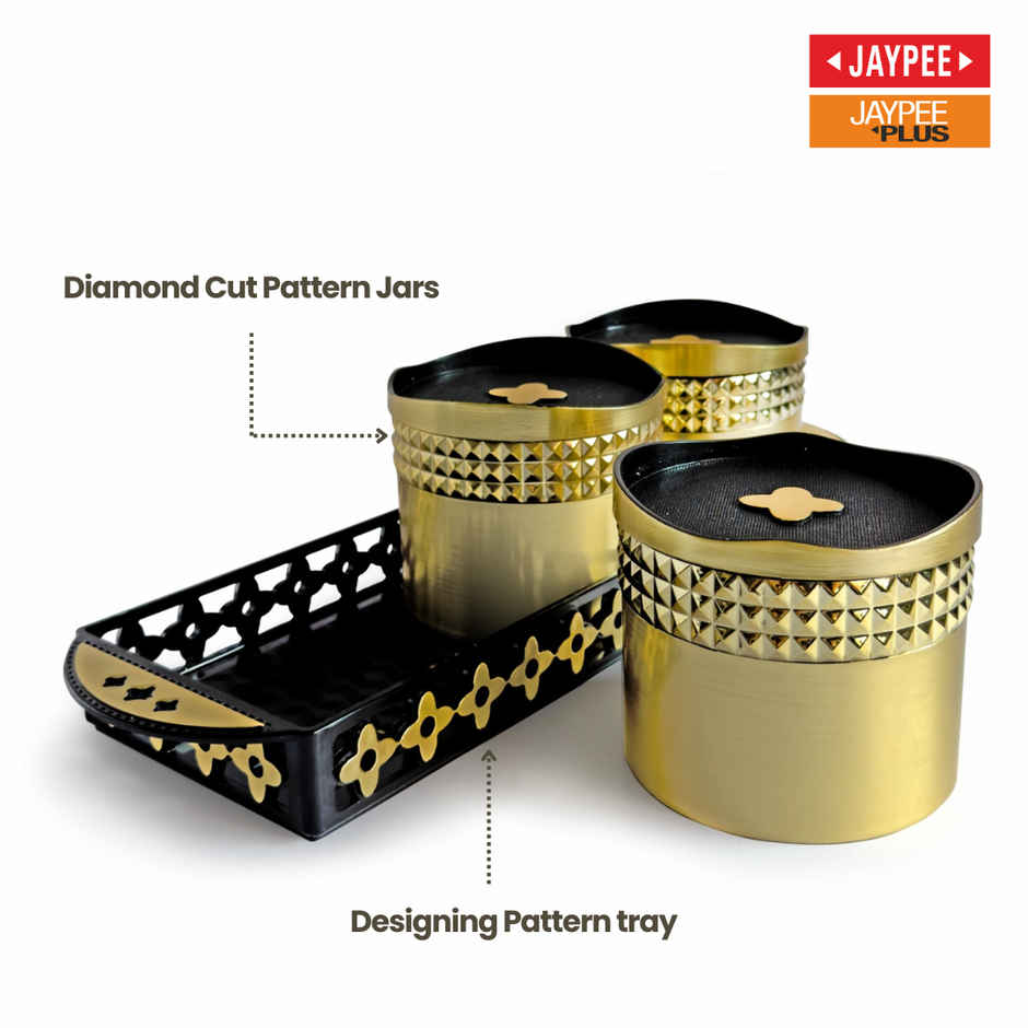 Jaypee Plus Floret Festive Jar Set With Tray, Air Tight Containers, Dry Fruit/Candy Set