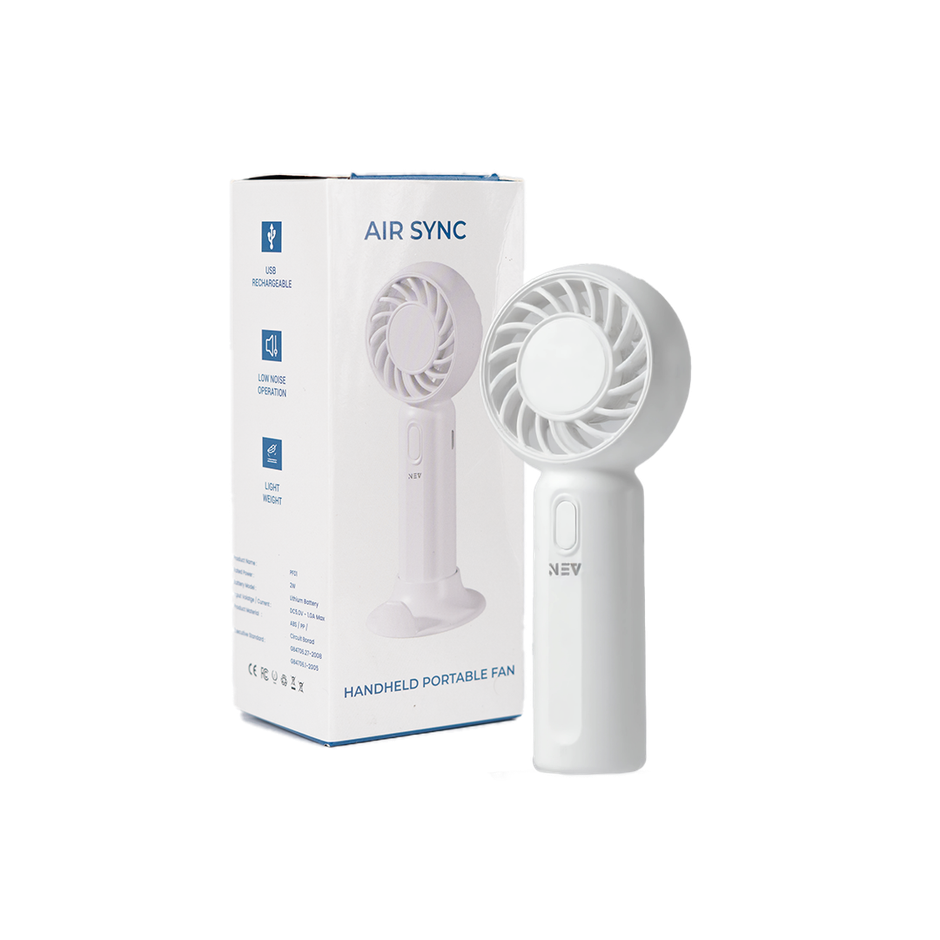 NEV Air Sync Portable Mini Fan with 3 Speeds, Handheld and Desktop, 500 mAh