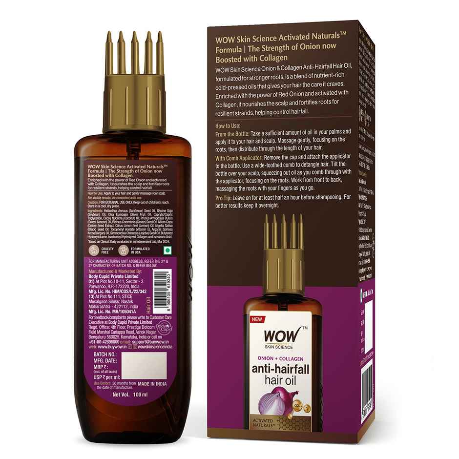 Wow Skin Science Onion Black Seed Hair Oil With Comb