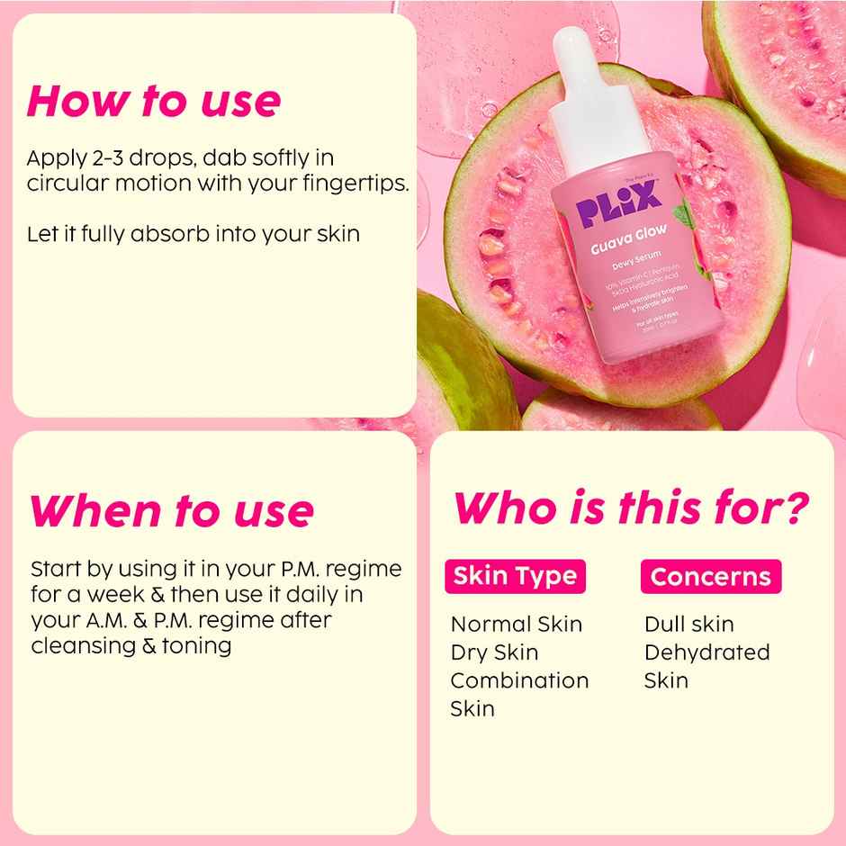 Plix Guava Glow 10% Vitamin C Face Serum with Guava Extract & Pentavitin for Bright & Glowing Skin