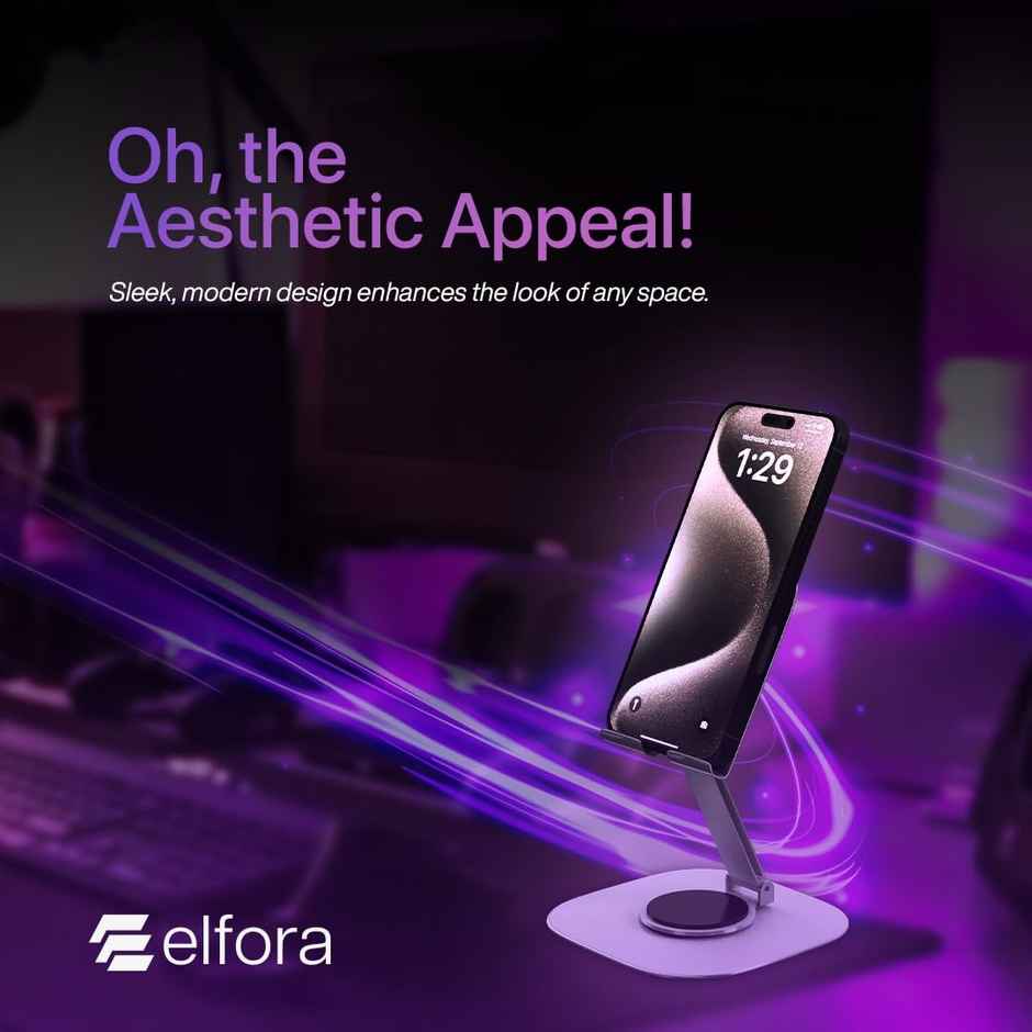 Elfora 360 Metal Mobile Stand | Rotatable & Foldable | Tabletop Mobile Holder | Silver