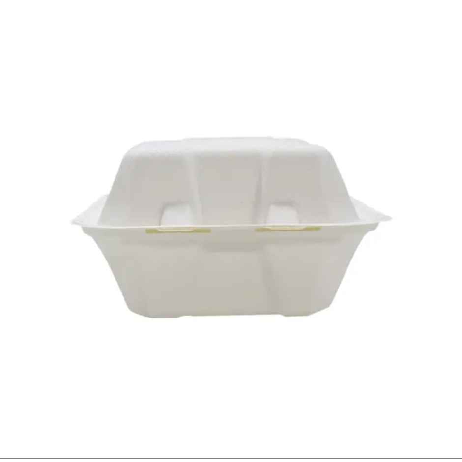 Sugarcane Fiber Pulp Square Clamshell Box | Tempware