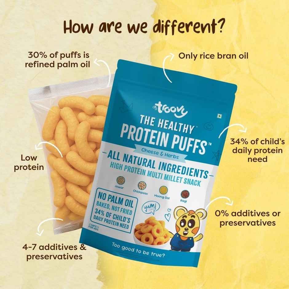 Troovy High Protein Cheese & Herbs Puffs | No palm Oil, No Chemicals