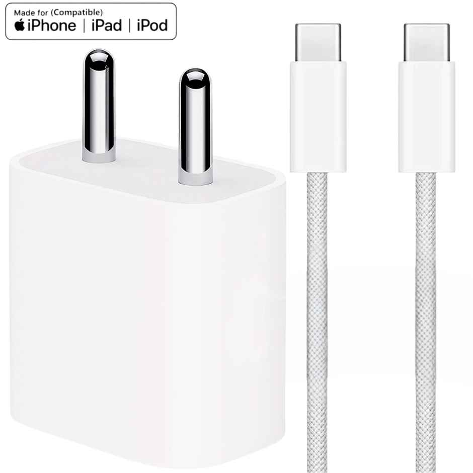 Roarx 20W Fast Charger with Type C to C Braided Cable for iPhone 15, iPhone 16 & Type C Phones
