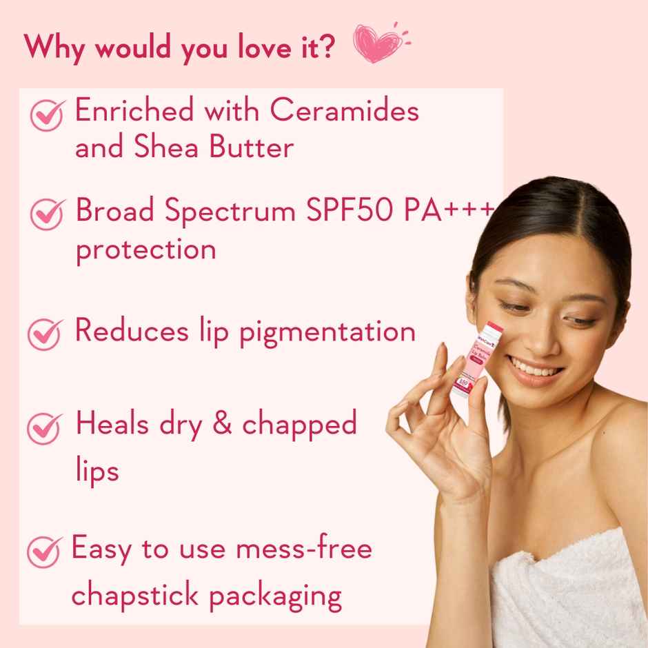 WishCare Tinted Ceramide Lip Balm SPF 50 PA+++|Niacinamide & Kojic Acid | Moisturizes & Brightens