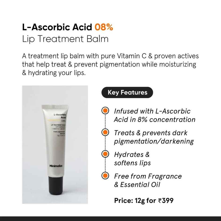 Minimalist 8% L-Ascorbic Acid Lip Treatment Balm for Pigmented & Dark Lips
