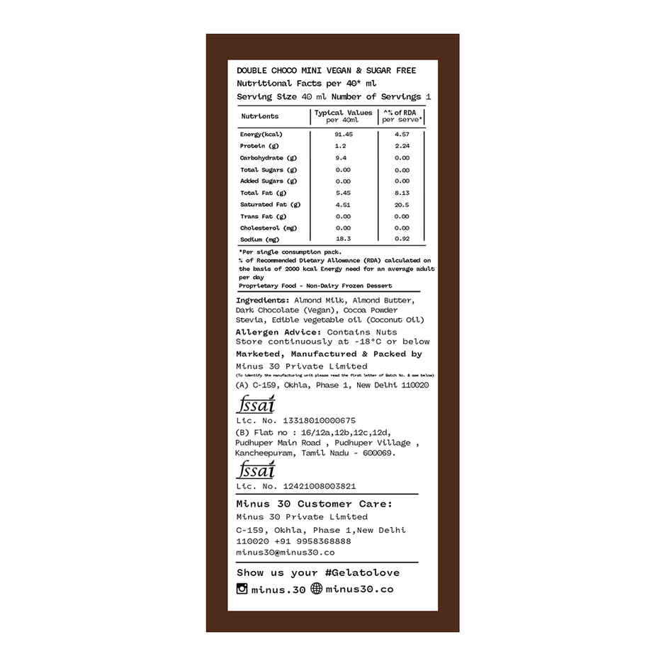MINUS THIRTY Double Choc Mini Stick Vegan & Sugar Free