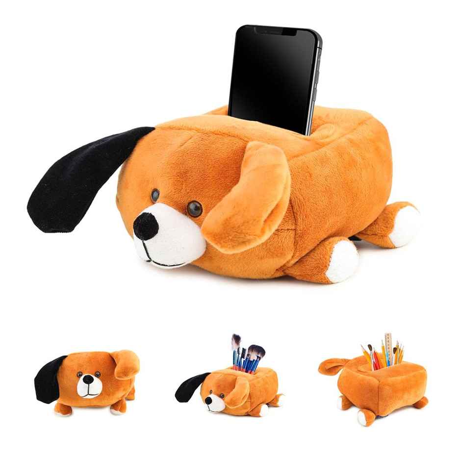 Webby Plush Cute Dog Teddy Multi Purpose Holder Soft Toys | Brown