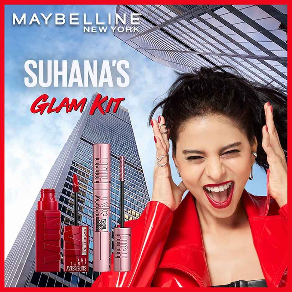 Maybelline New York Suhana'S Glam Kit - Super Stay Vinyl Ink Shade Lippy & Lash Sky High Mascara