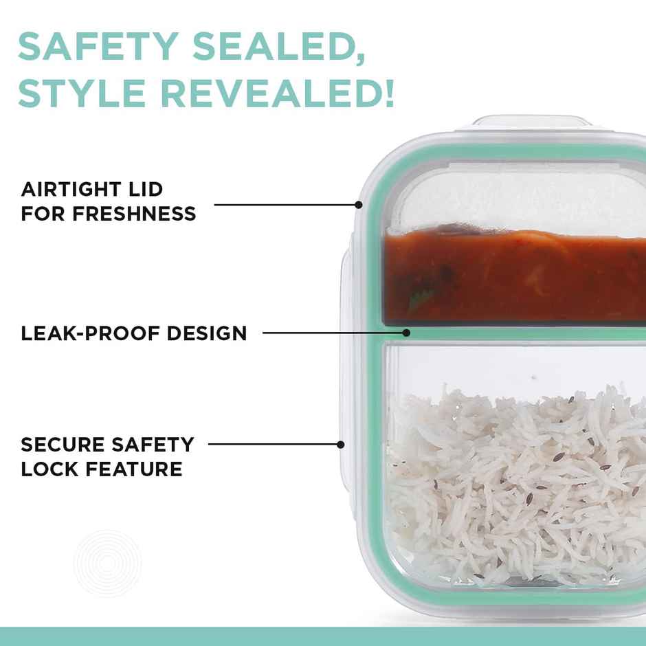 Oliveware Elite Bag Glassware Lunch Box 2 Compartment Tiffin Containers 600 ml Transparent