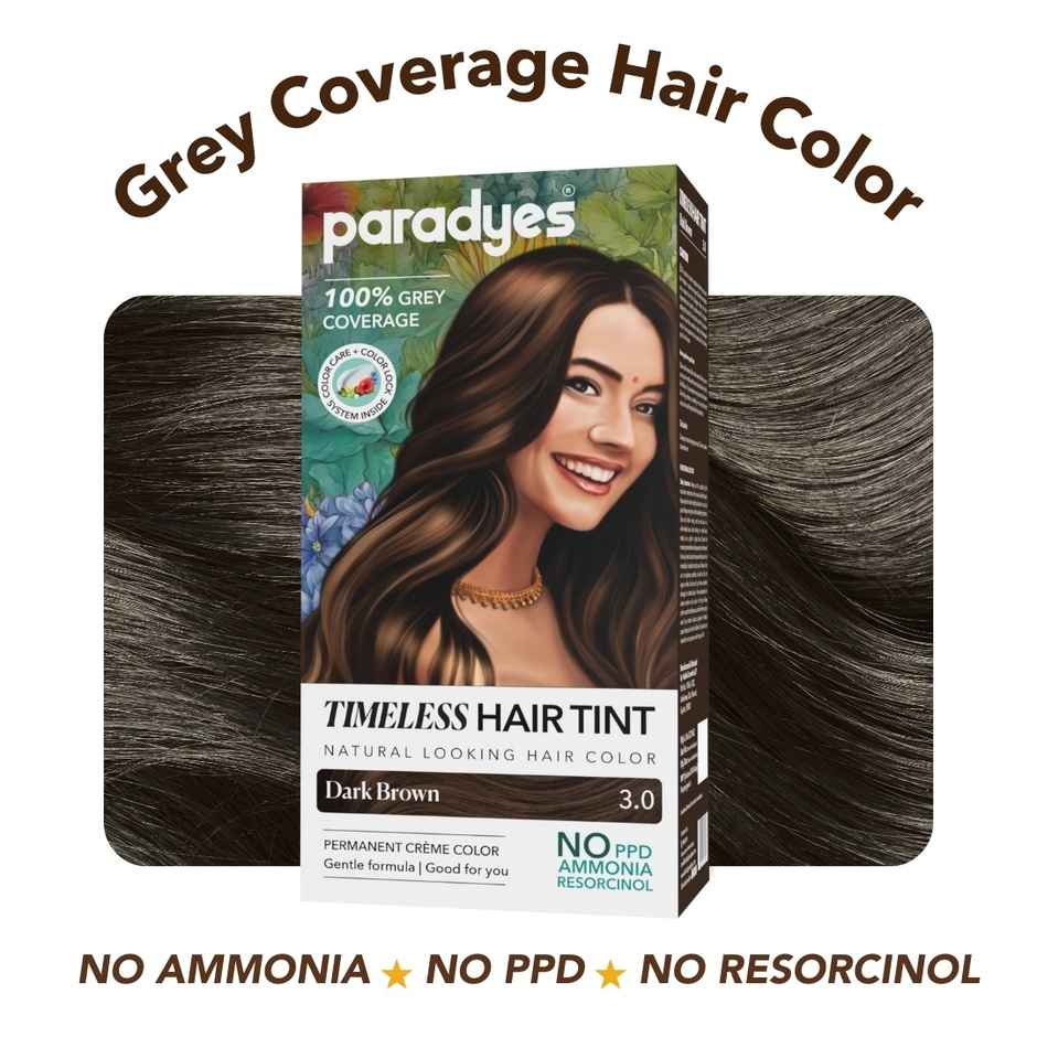 Paradyes Dark Brown Timeless Hair Tint, Permanent Creme Hair Colour - 3.0 Dark Brown