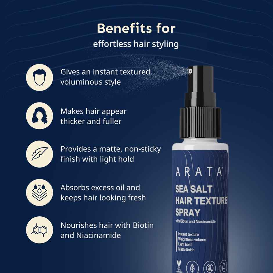 Arata Texturising Styling Spray with Dead Sea Salt for 24 Hr Soft Hold