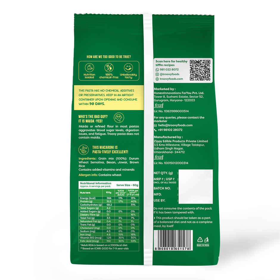 Troovy Healthy High Protein Macaroni Pasta (No Maida)