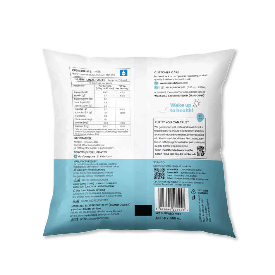 Sid'S Farm A2 Buffalo Fresh Milk (Pouch)(1pc) & Spinach - Cleaned, Without Roots(1pc) Combo