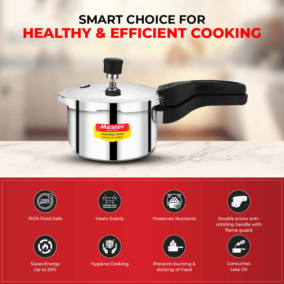 Master Amora Stainless Steel Outer Lid Pressure Cooker 2L, Gas And Induction Stove Compatible